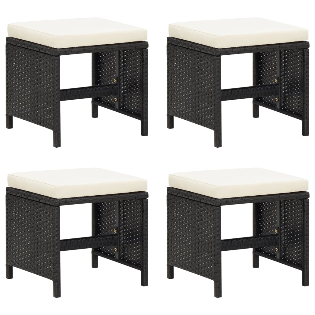 Garden Stools 4 pcs with Seat Cushions Poly Rattan Black