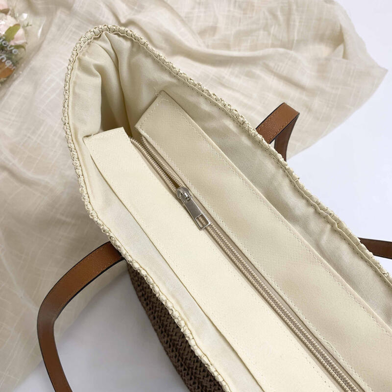 Stylish Woven Straw Tote Bag with Leather Handles Large Capacity Beach Bag for Women Summer Shopping and Travel