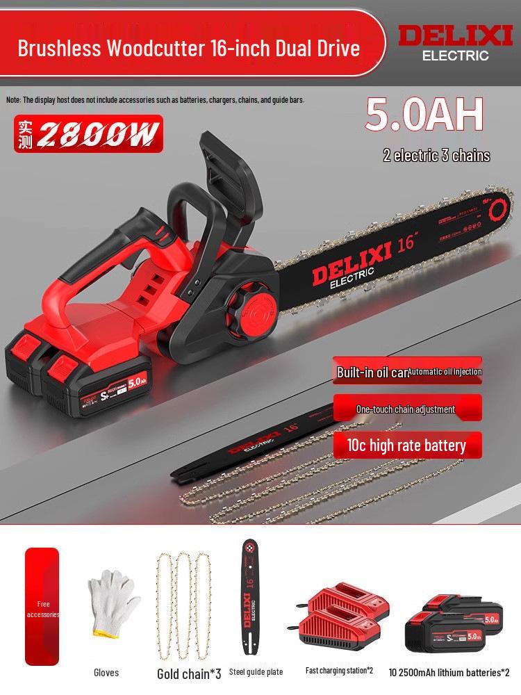 DELIXI Electric Brushless Lithium Chainsaw - Compact, High-Capacity, Handheld Tree and Logging Saw