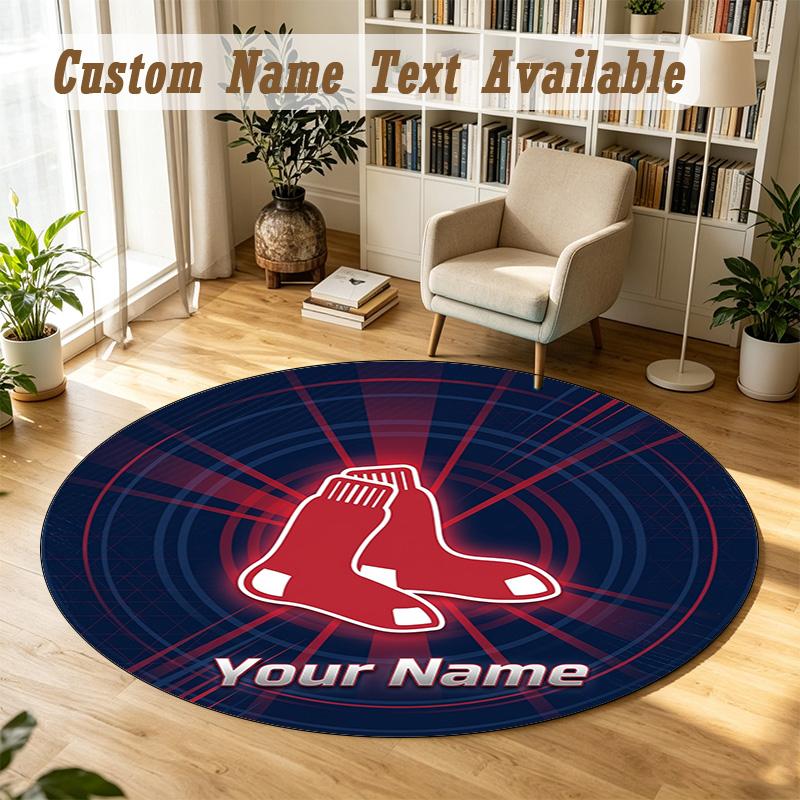 Round Rug Custom NameBoston Red Sox Pattern Non Slip Carpet Home Floor Decor