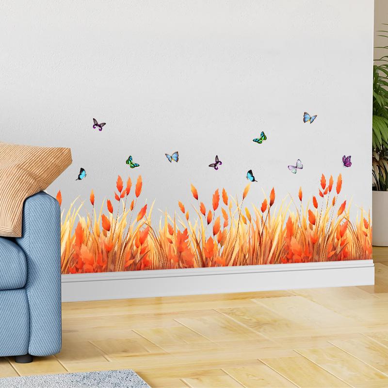 Wall Decals for Living Room Bedroom Minimalist Skirting Board Flowers Roses Plants Creative Waistline Background Wall Art Paintings Home Decor