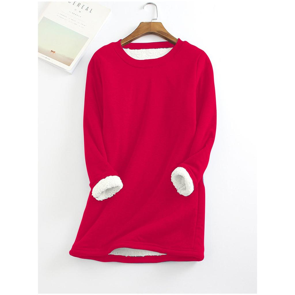 Plus Size Thickened Velvet Warm Tops Women Winter Casual Bottoming Fleece T Shirt Solid Color O-Neck Sweatershirts