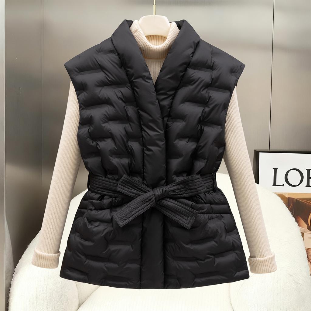 2026 New Korean Version V-neck Cinched Waist Drawstring Thick Shoulder Vest Jacket