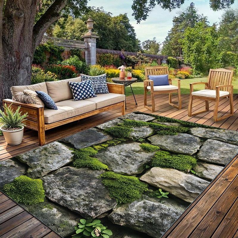 Modern Stone Decorative Mat | Outdoor Rugs | Suitable for Courtyard, Balcony, Garden, Camping, RV | Machine Washable