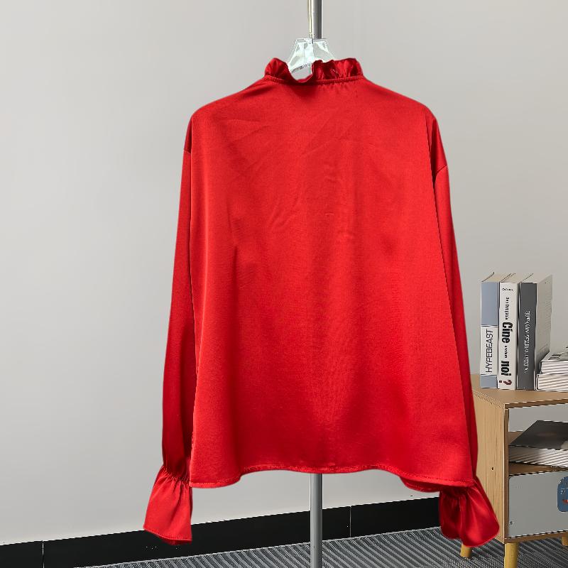 Fashion New Long Sleeve Loose Casual Shirt Women Elegant Solid Single Breasted Flowers Blouse Women Top Vintage Polo Collar Office Ladies Shirts 25807