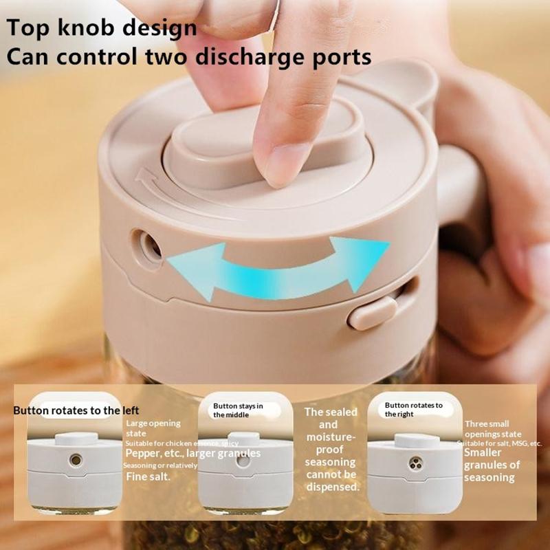 Japanese Style 2-in-1 Condiment Jar Spice Container with Spoon Airtight Kitchen Canister for Salt, Spices & Sugar