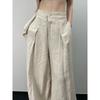 Chic Fashion Women Casual Pleated Wide Leg Pants Linen Texture All Match Loose High Waist Trousers Mujer Pantalones