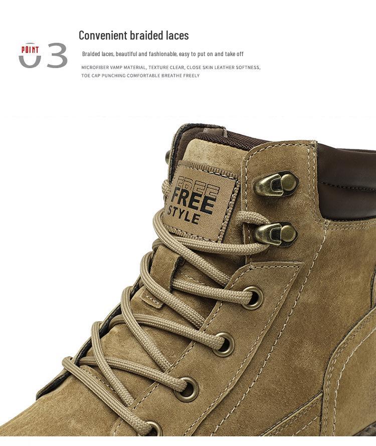 2025 Men's Genuine Leather Martin Boots: Retro British Yellow, Thick-Soled, Trendy, Short Hiking and Outdoor Mountaineering Footwear