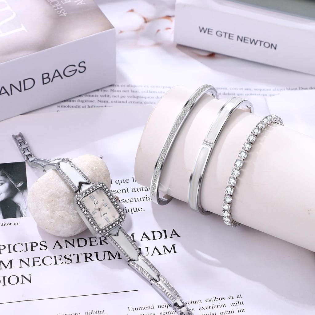 Bangle Bracelet 4 Piece Watch Roman Analog Quartz Fashion Silver Present Women's Set Cute, Waterproof, Alphabet, Display, Watch, Watch, - Birthday,