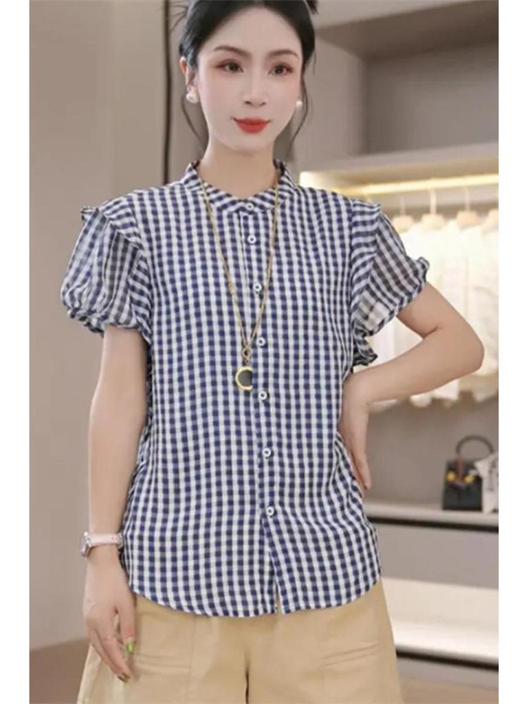 Trendy Plaid Women's Short-Sleeve Shirt - Summer 2025 Collection