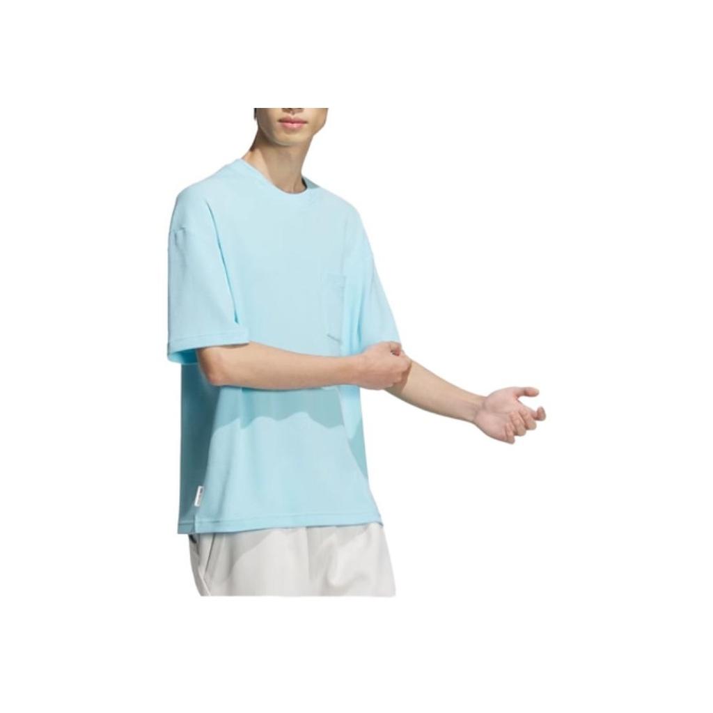 Adidas Letter Embroidery Pocket Design Ribbed Round Neck Sports Short Sleeve T-Shirt Men Tops Sky-Blue JI6863