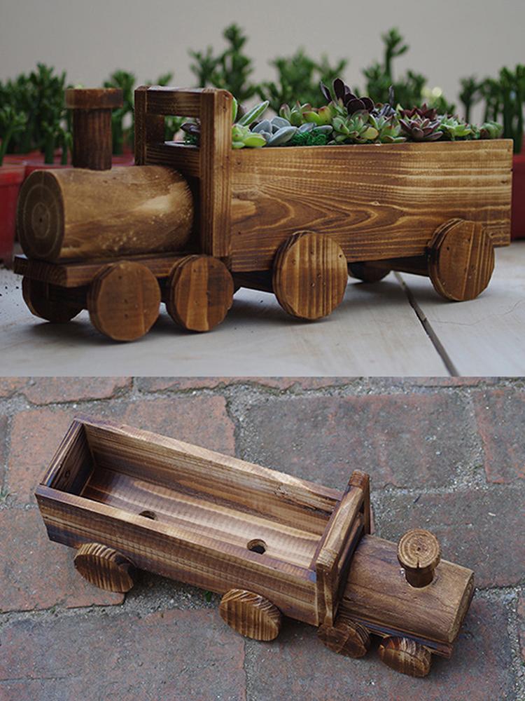 Zugform Sukkulenten Pflanzgefäß Holz Zug Blumenpflanze Topfpflanze für Garten Veranda Haus