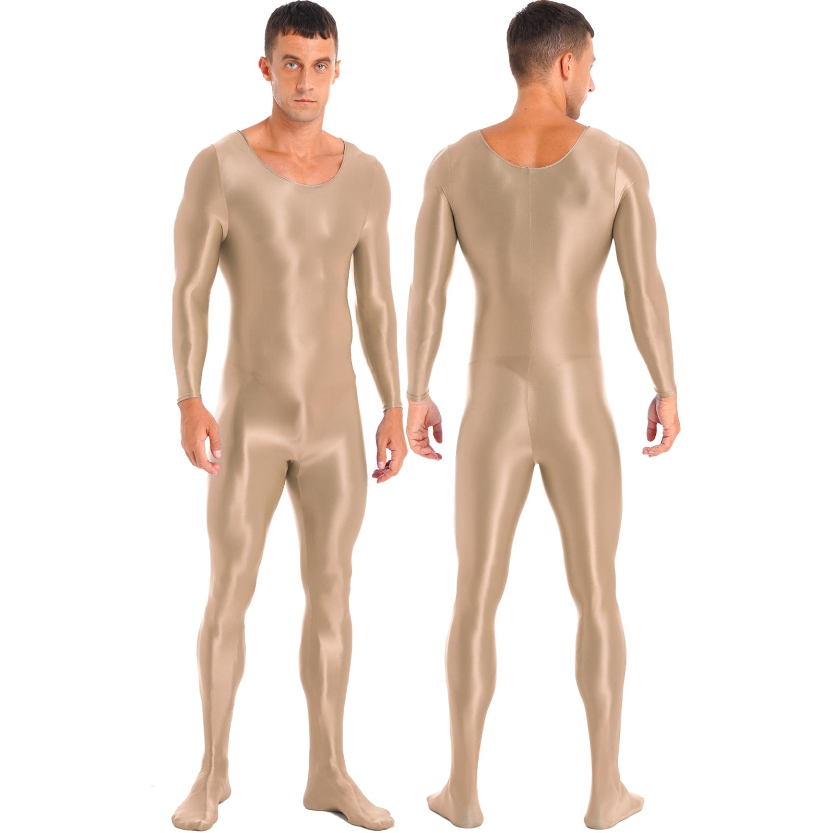 

Мужской глянцевый гладкий трико для всего тела, боди, комбинезон с длинными рукавами, боди для спорта, фитнеса, Rave Party, клубная одежда кофейный