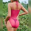 European & American Hot Style: Sheer Hollow-Out Halter Tie-Up Patchwork Jumpsuit