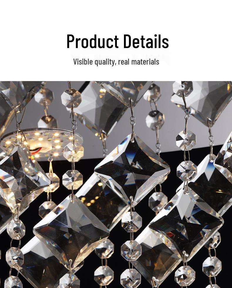 Luxurious French Crystal Ceiling Lamp - High-End Stainless Steel Round Fixture for Living Room or Master Bedroom.