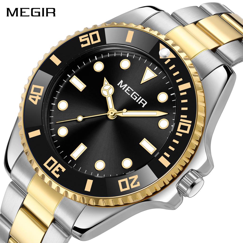 MEGIR Luxury Stainless Steel Strap Men's Business Wristwatches Waterproof Male Quartz Military Watches Clock Reloj Hombre 1090