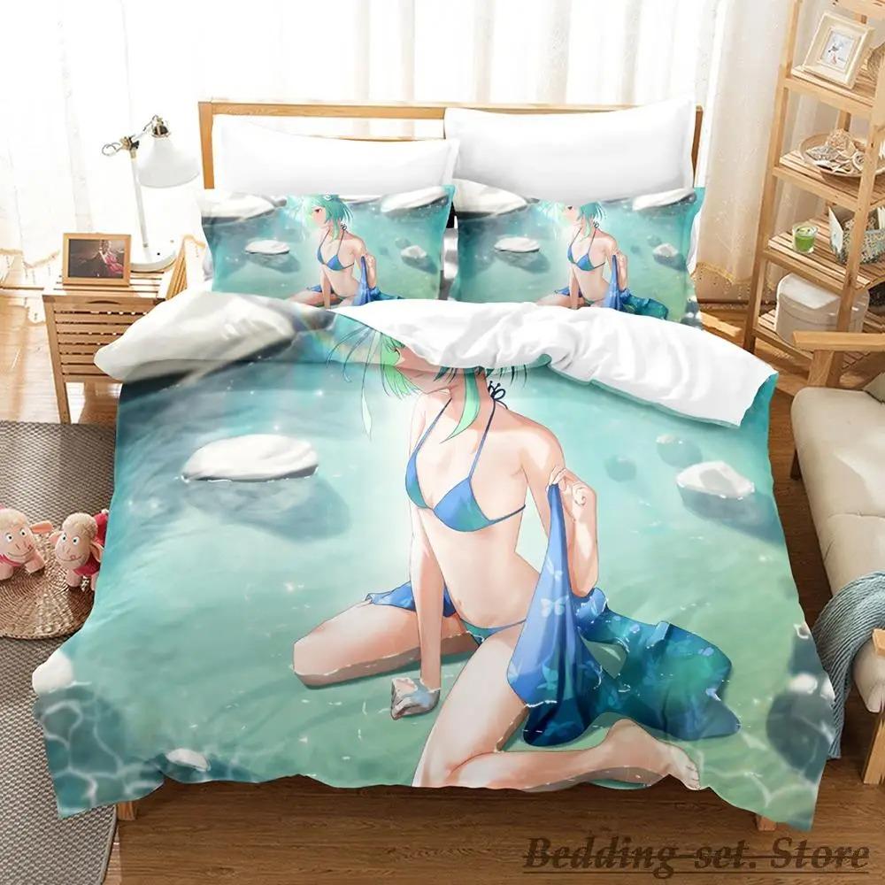 Vtuber Hololive Uruha Rushia Bedding Set Cartoon Anime Three-piece Set Adult Kid Bedroom Duvetcover Sets 3D Cute Bikini Girls