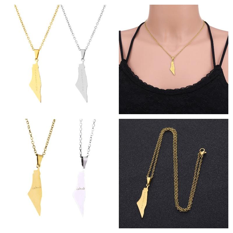 Stilvolle Geometrische Edelstahl Kartenanhänger Halskette Für Frauen Israel Und Palästina