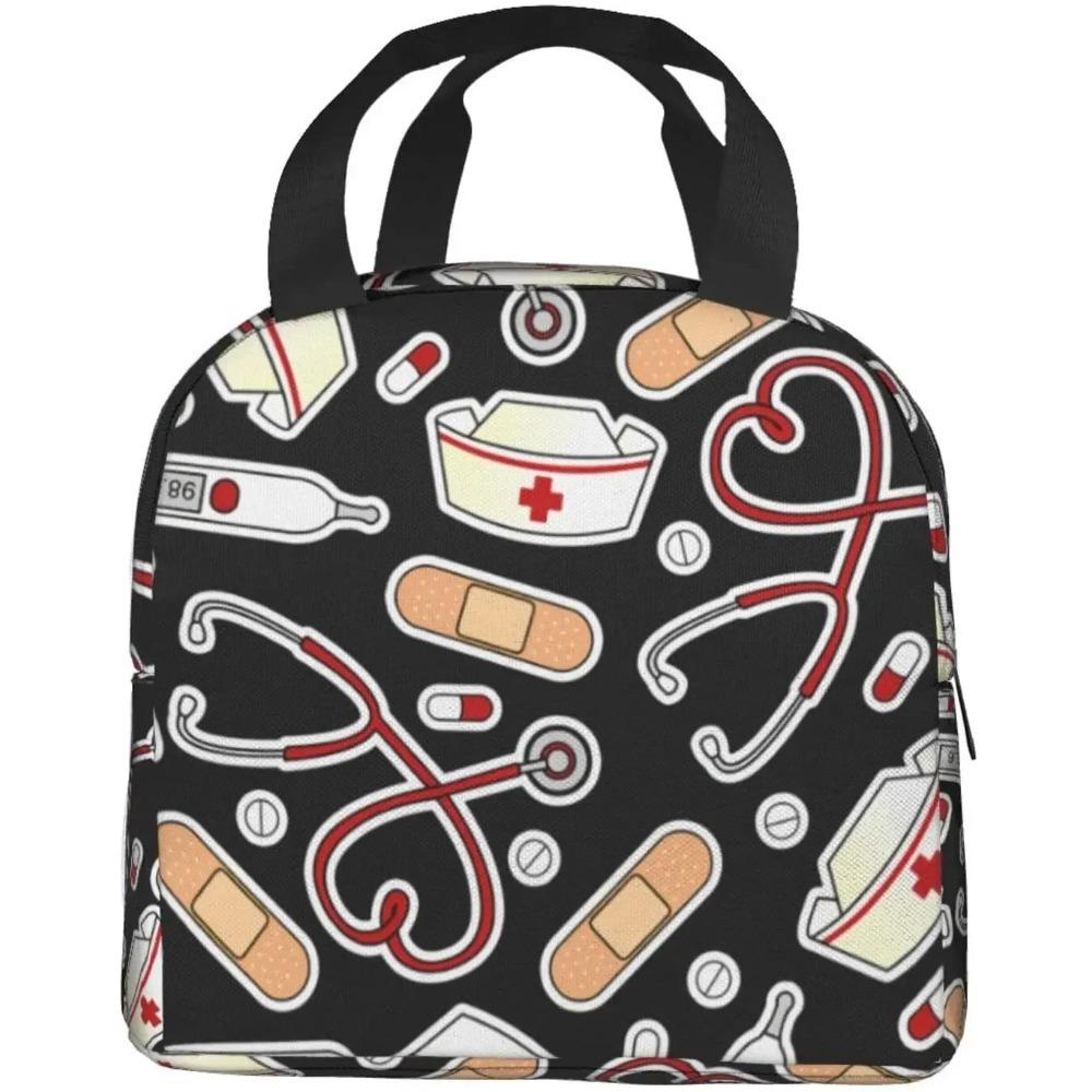 Nurse Theme Lunch Bag for Women Insulated Tote Bag Reusable Cooler Lunch Box for Work Picnic Travel