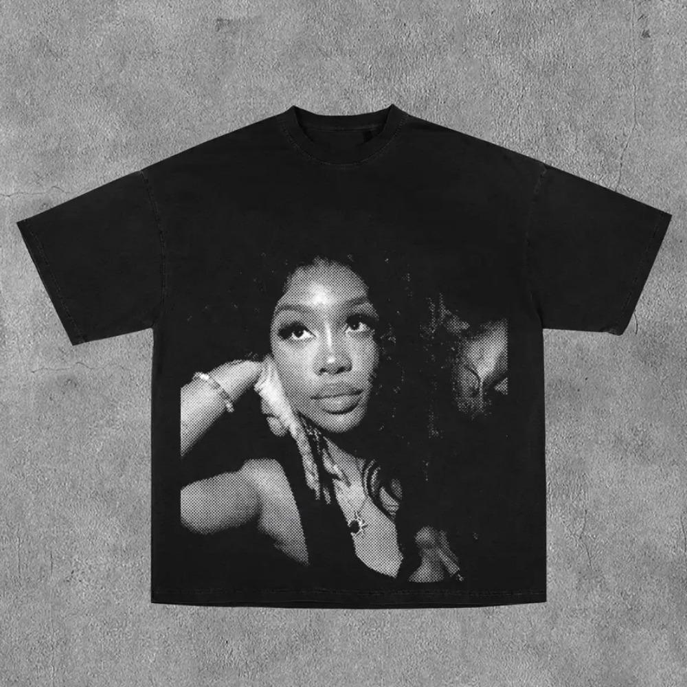 

American Hip-hop Character Pattern Printed T-shirt Casual Fashion Oversized T-shirt Harajuku Gothic Retro Tshirts Unisex Y2k Top XL