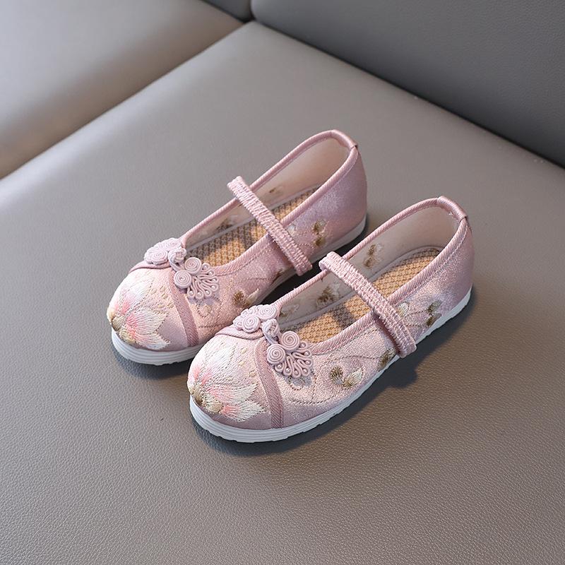 

[Ветка цветка] Весна 2025 Новый продукт Детские туфли Ханфу в китайском стиле Древние вышитые туфли Детская тканевая обувь ручной работы 34 розовый