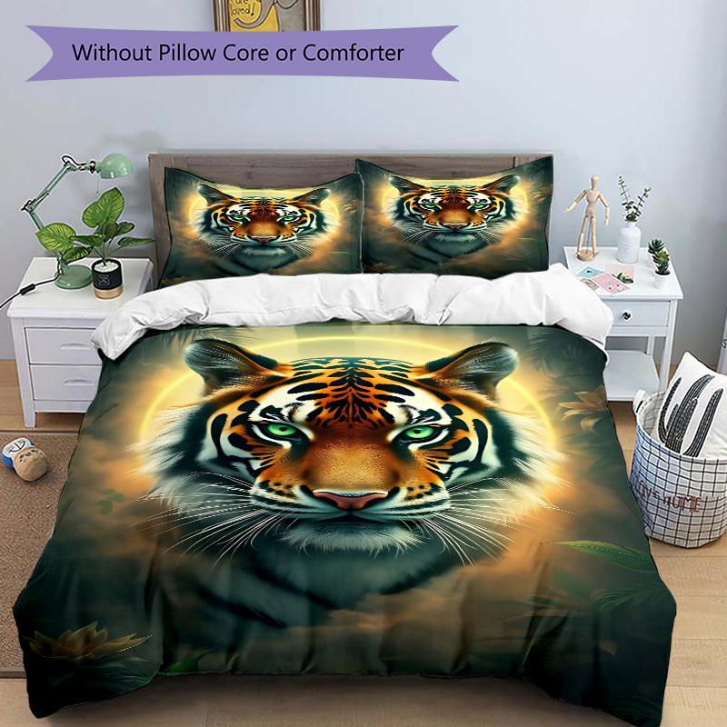 3pcs Tiger Print Duvet Cover Set, Cover For Bedroom Guest Room (1 Duvet Cover + 2 Pillowcase, Without Quilt), yy250922135