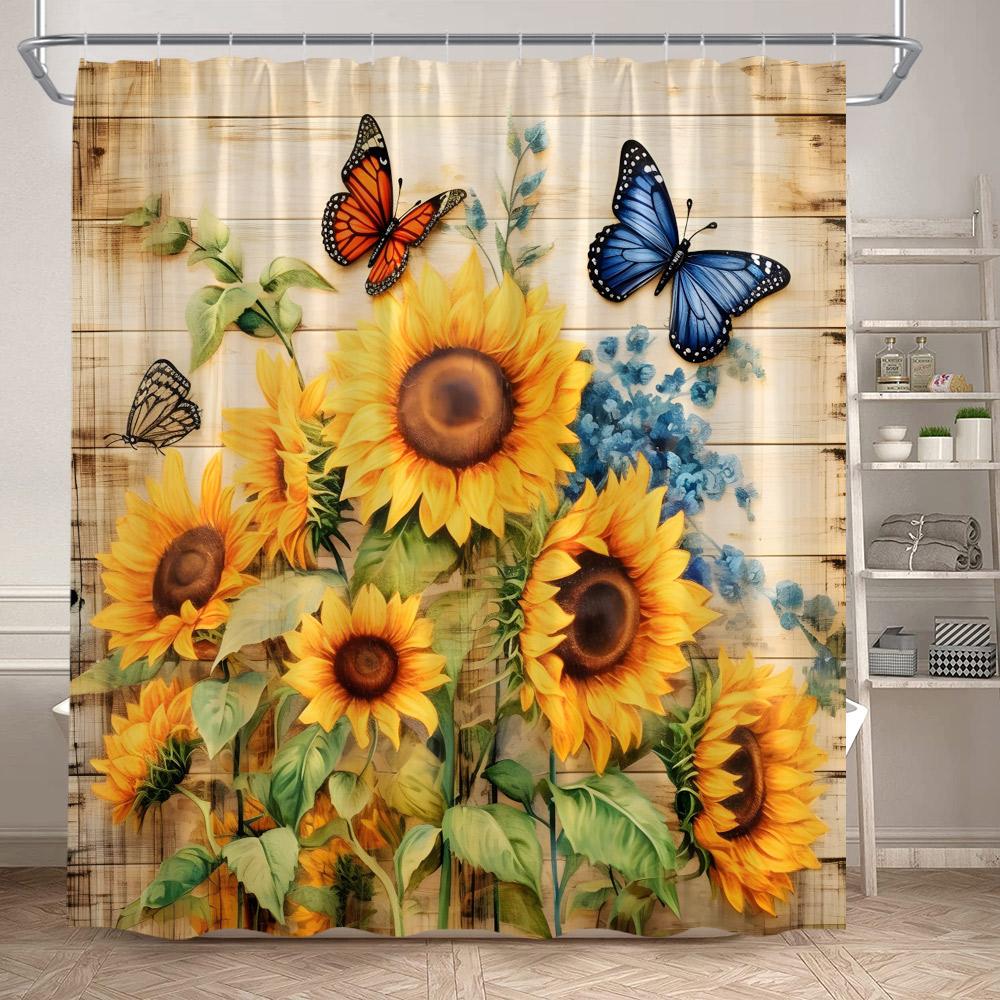 Farm Animals Shower Curtains Highland Cow Pig Horse Rustic Purple Floral Sunflower Autumn Scenery Fabric Bathroom Curtain Decor