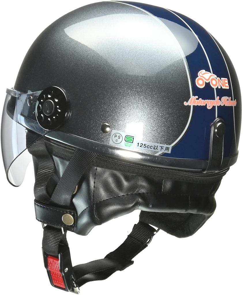 LEAD Half Motorcycle Helmet Gunmetal X Navy Free Size for 125cc and Under O-ONE (57-60cm)