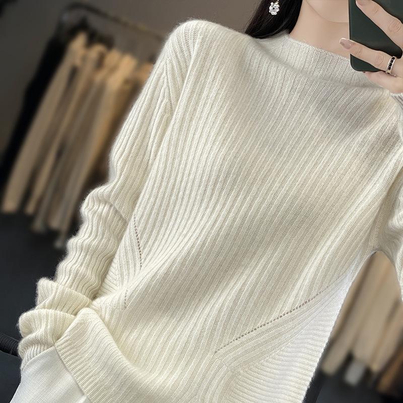 

Осенне-зимний женский вязаный пуловер, свободный, с полувысоким воротником, в стиле ленивого ветра, мягкий, восковой, утолщенный, однотонный базовый свитер One size