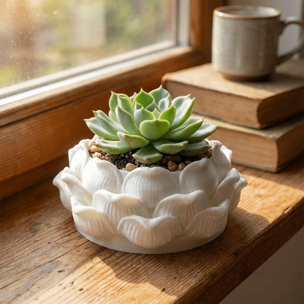 Lotus Shaped Growing Pots 3D Printed Nursery Pots Keys Holder Jewelry Storage Box for Yard Garden