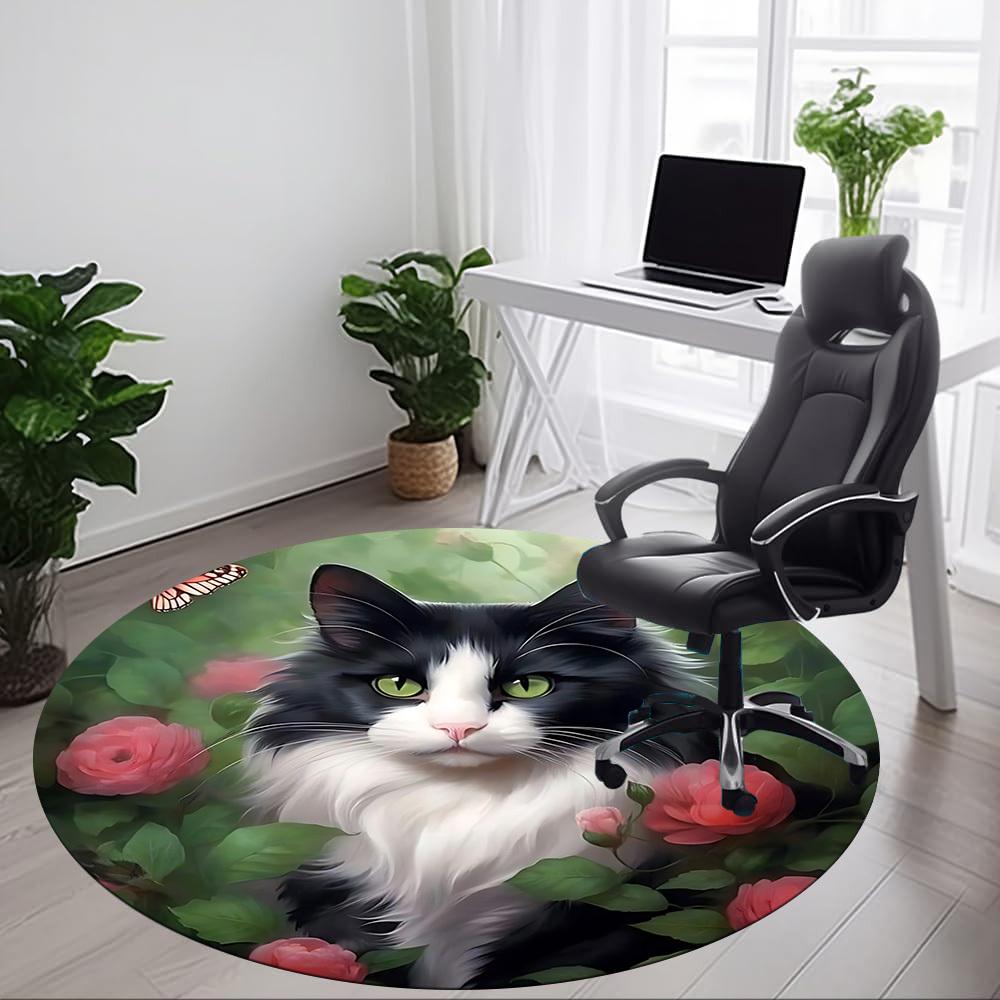 1pc Cat Roses Butterfly Chair Carpet for Office, Non-slip, Soft and Durable Office Rug for Decoration, Perfect for Office yy251229111
