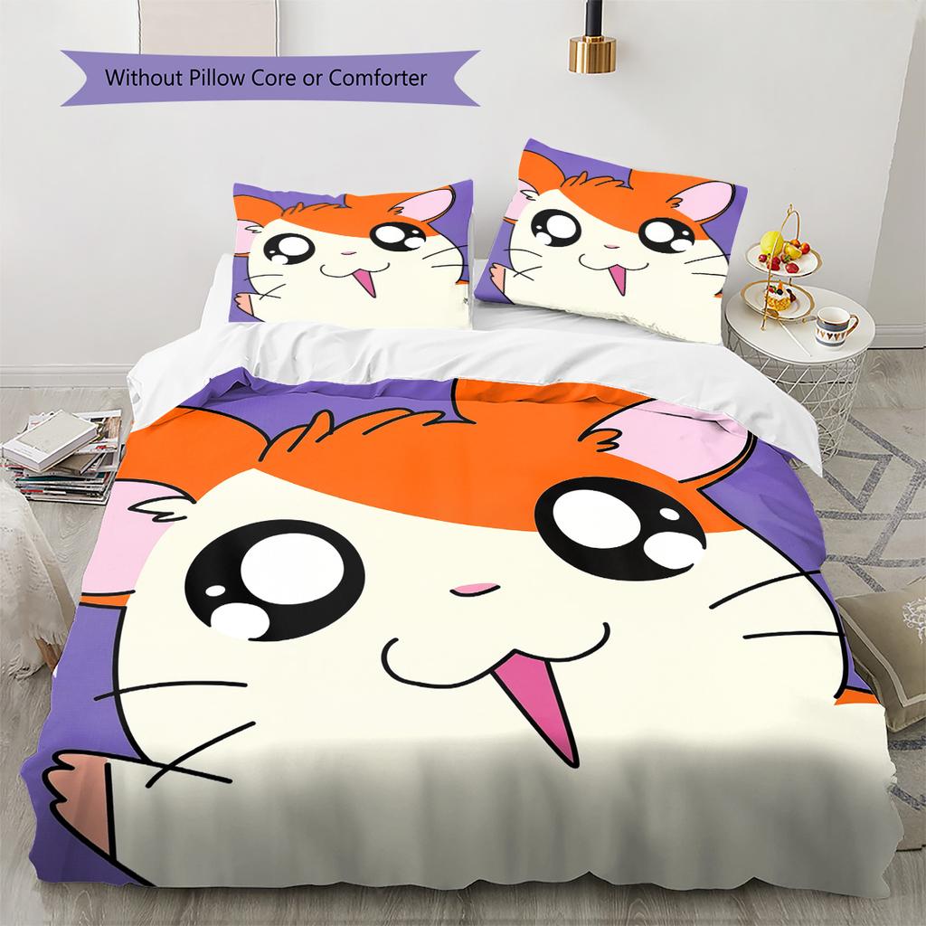 Hamtaro Muster Bettwäsche Bettdecke Set Heimdekoration Geschenk (1 Bettbezug + 2 Kissenbezüge (ohne Füllung))