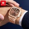 OLEVS Watch Luxury Man Original Square Quartz Watch Stainless Steel Waterproof Luminous Week Date Watches For Man