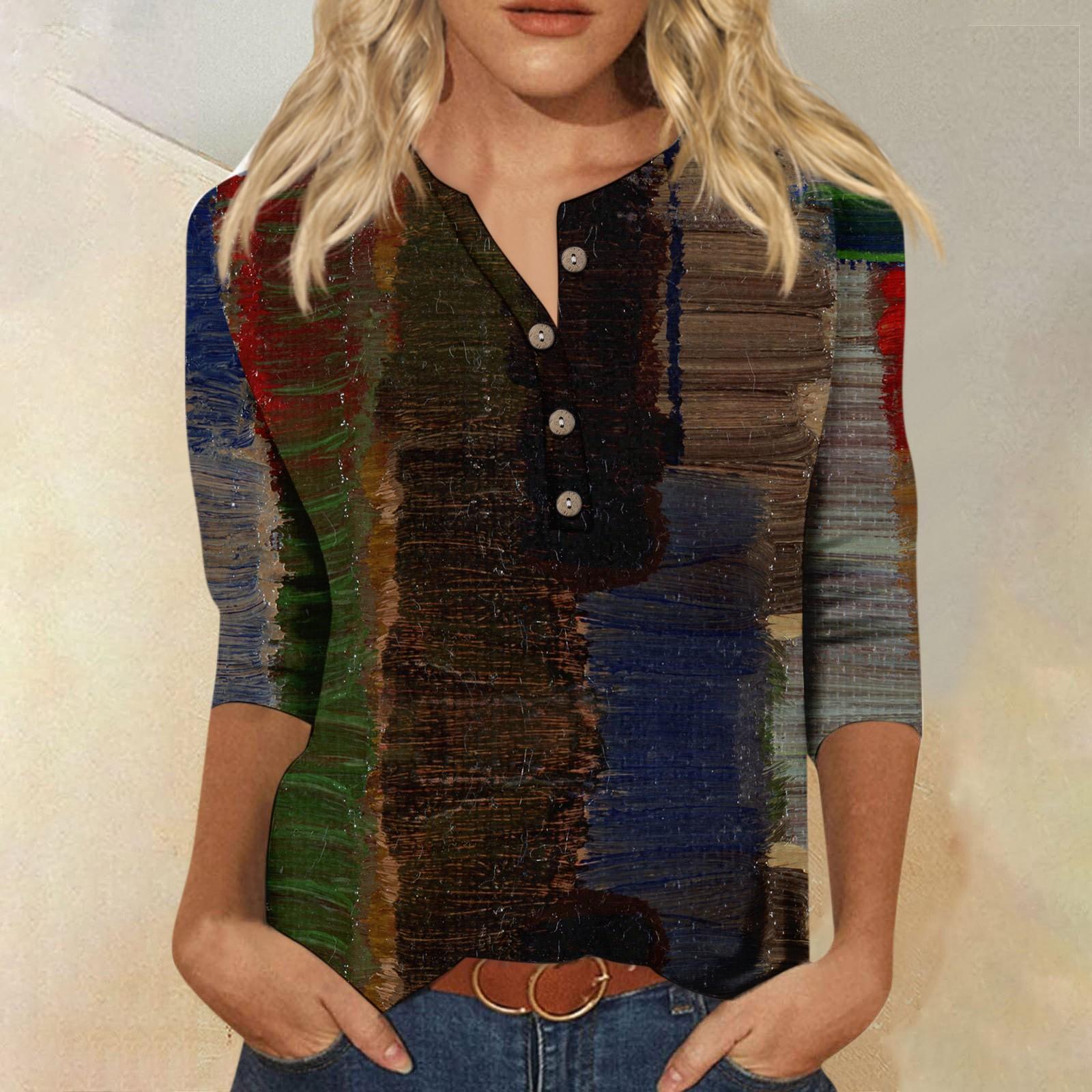 Женская мода Повседневная новая пуговица с круглым вырезом и рукавами 3/4 Свободная — фото 8