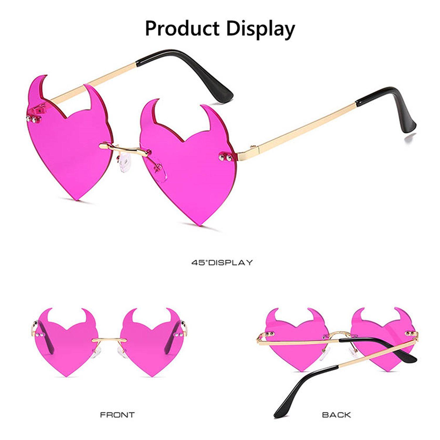 

Защита от УФ-лучей Косплей Очки Модные Очки Рок Рога Дьявольские Уши Форма Сердца Безободковые Солнцезащитные Очки темно-фиолетового