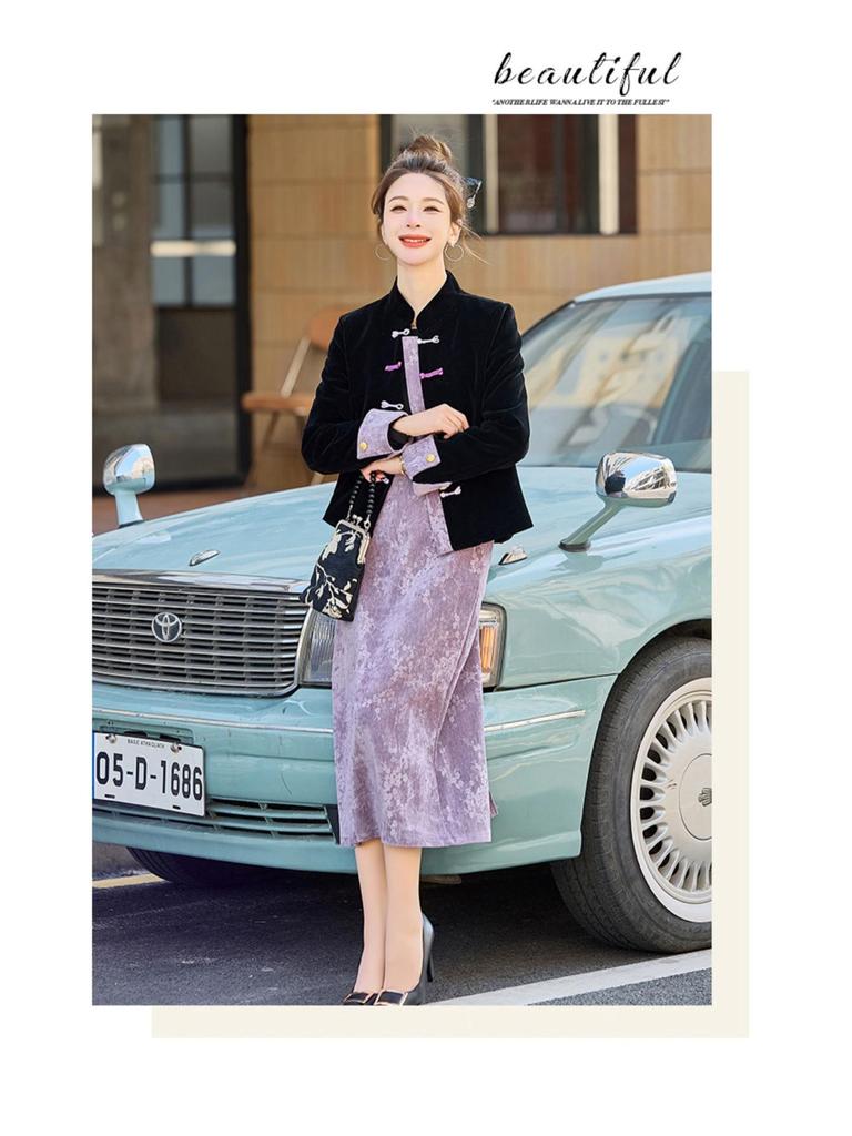 2025 Women's Slim Chinese-Style Jacket Skirt Two-Piece Suit for Spring & Autumn