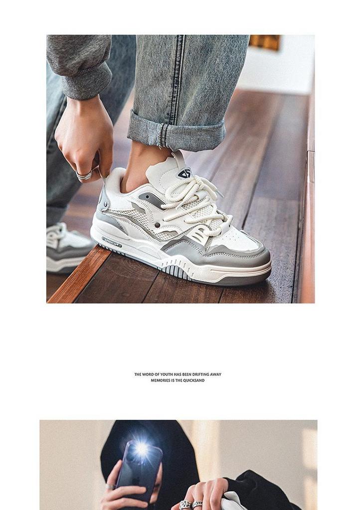 Men's Summer Sports Casual White Low-top Sneakers with Thick Sole