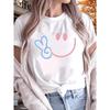 O Neck T Cute and Happy Face Creative Pattern Printed Summer Women Top Short Sleeve Round Neck Tee Women Clothing