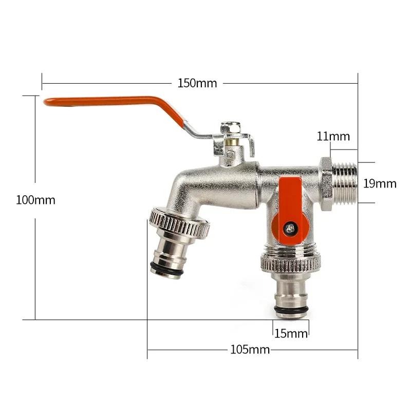 Double Head Outdoor Garden Water Faucet 1 Inlet 2 Outlet Irrigation Zinc Alloy Faucet Splitter with Nipple and Balcony Faucet