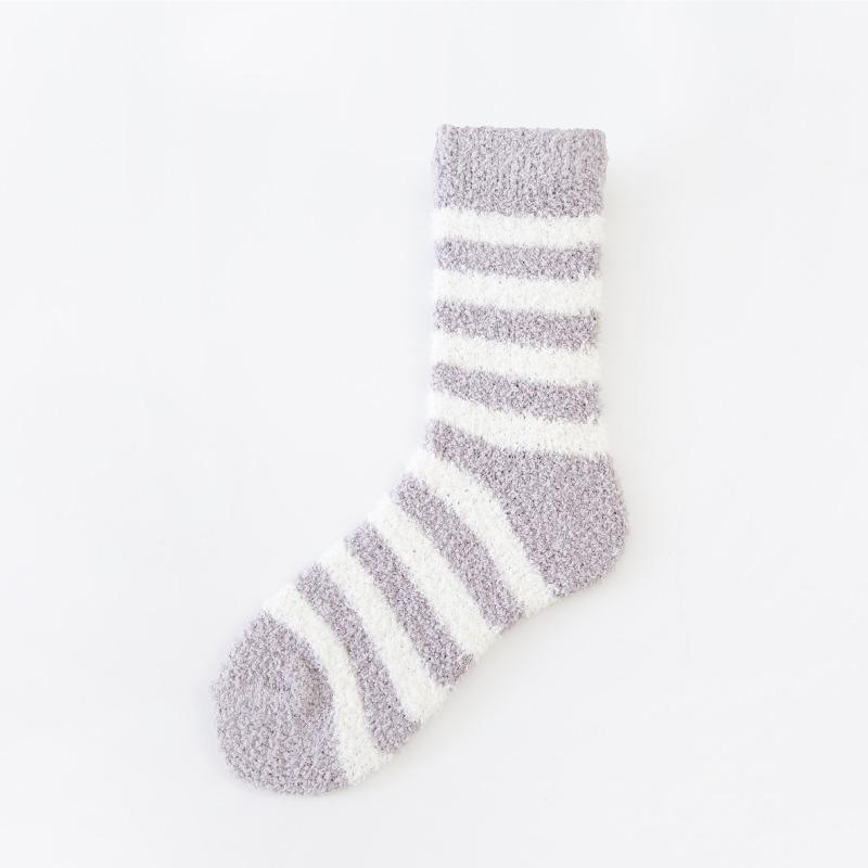 No hair loss sleep socks candy color striped coral fleece socks women's fleece thickened home floor socks