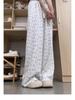 2025 Petite High-Waisted Floral Straight-Leg Summer Pants for Women - Floor-Length, Loose Slimming Fit