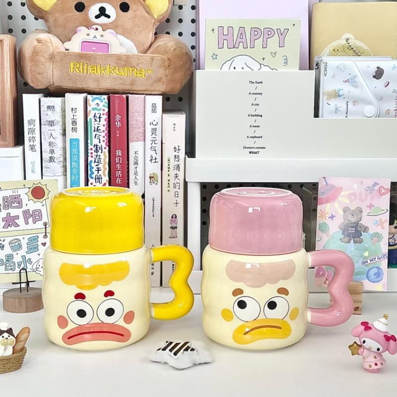 Milk Fufu Cute Clown Kettle Girls High Value Ceramic Mug with Lid Couple Coffee Cup Birthday Gift