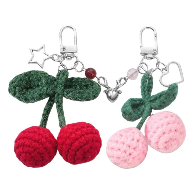 

Hand Crocheted Cherry Keychain Set With Magnetic Closure Cherry Keyring For Bags And Keys Strong And Fashionable 1