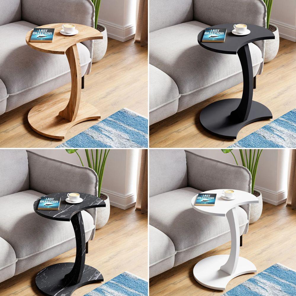 Kávový stolek ve tvaru C, Pojízdný boční stolek, Dekor Atlantic Pine, Pojízdný stolek k pohovce z dřevotřísky, Noční stolek