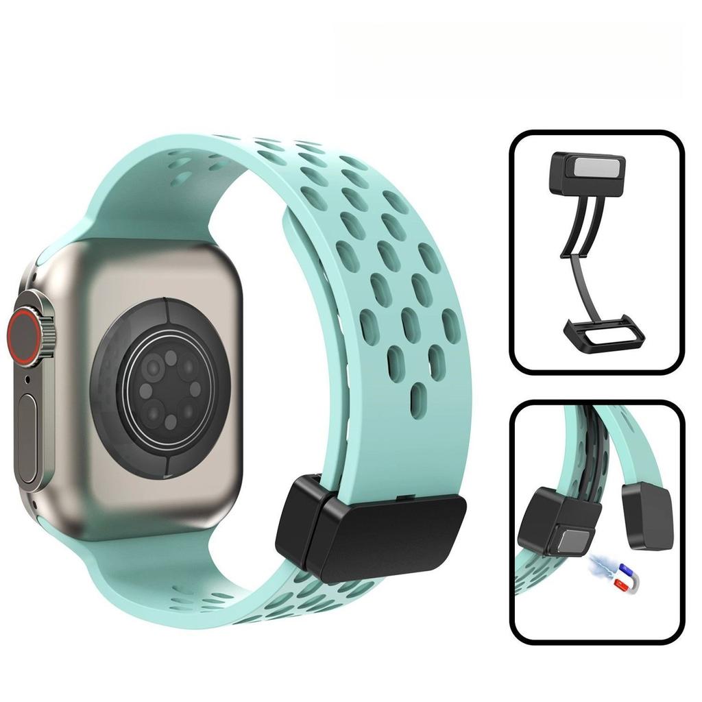 Silikon Uhrenarmband für Apple Watch- Atmungsaktive Magnetische Faltschließe Sport Uhrenarmband für iWatch Ultra/9/8/7/6/5/4/3/2/1/se/2022 49mm 45mm 44mm