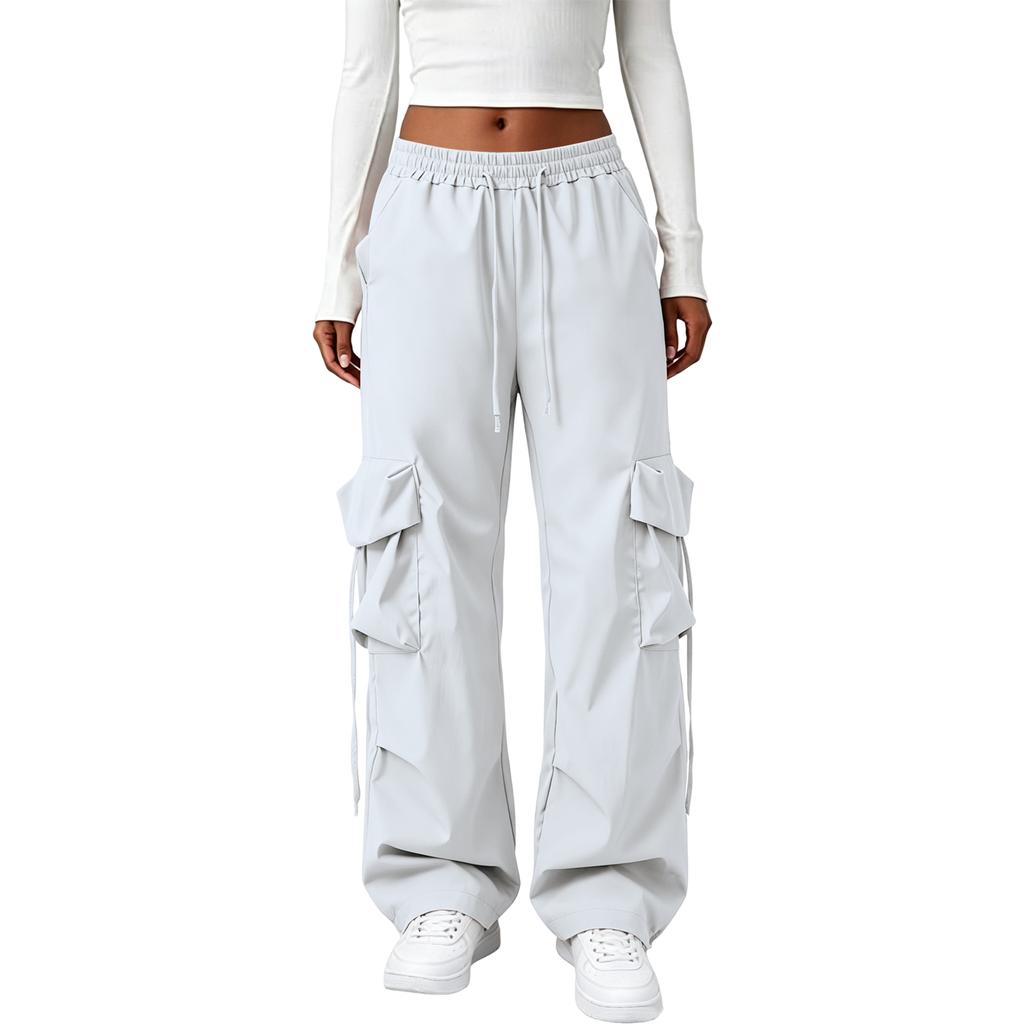High Waist Wide Leg Cargo Pants for Women Loose Fit Straight Leg Trousers with Multiple Pockets and Adjustable Waistband Casual Bottoms