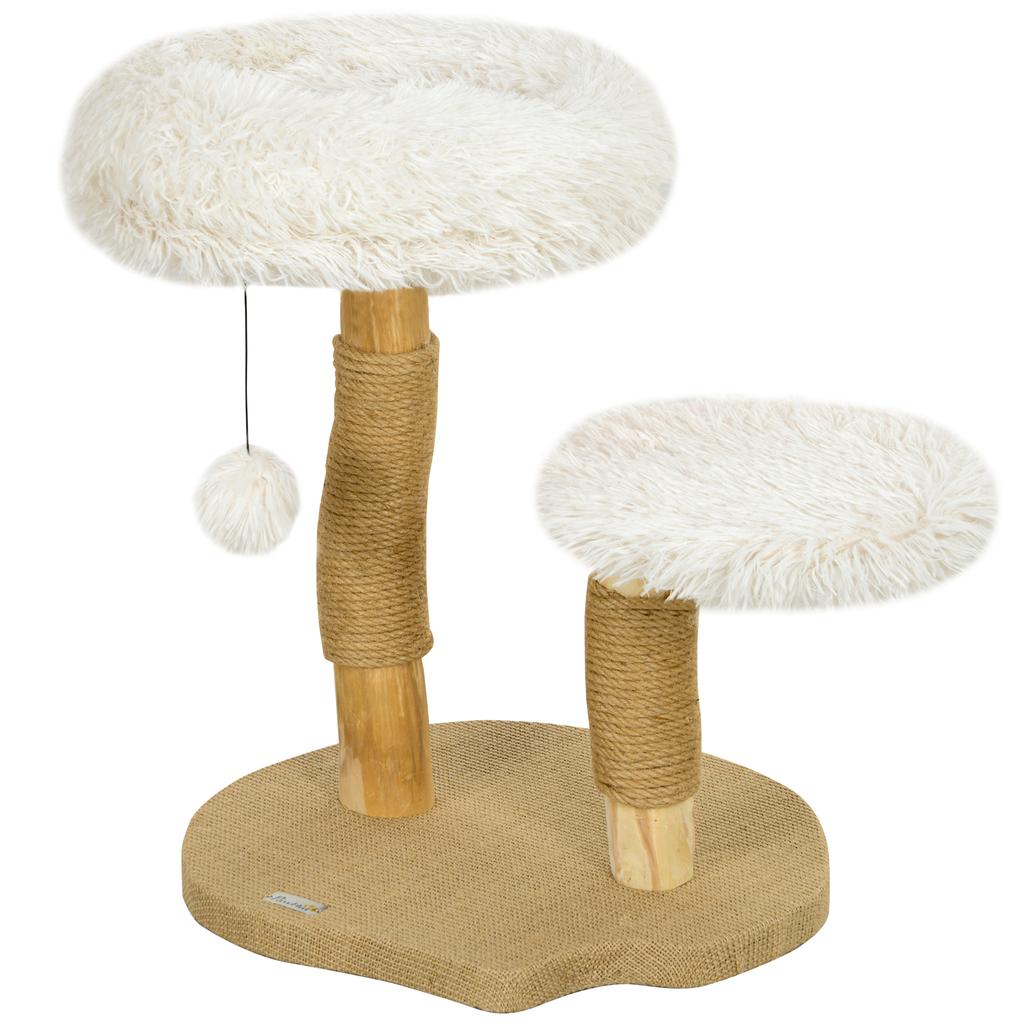 Cat Tree, 61.5 cm, with Cat Bed, Scratching Post, Jumping Platform, Toy Ball, for Cats up to 5 kg, White