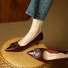 Not tired of thin heels and one-pedal shoes 2026 spring French soft leather square buckle pointed middle heel shallow mouth single shoes