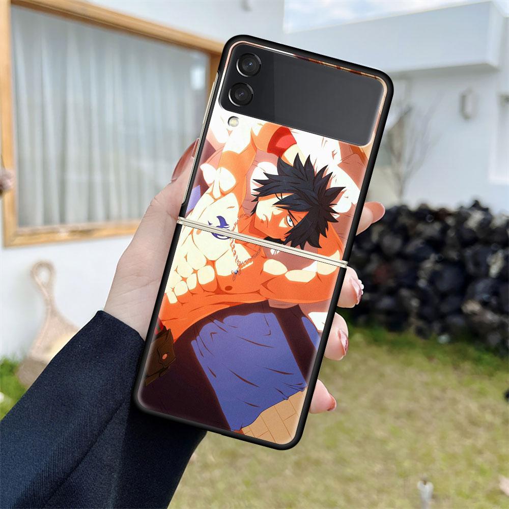 Luxus tok Samsung Galaxy Z Flip 4 3 5G-hez, fekete PC kemény telefontok, divatos hátlap, ZFlip Funda, FAIRY TAIL, anime, kagylózsák