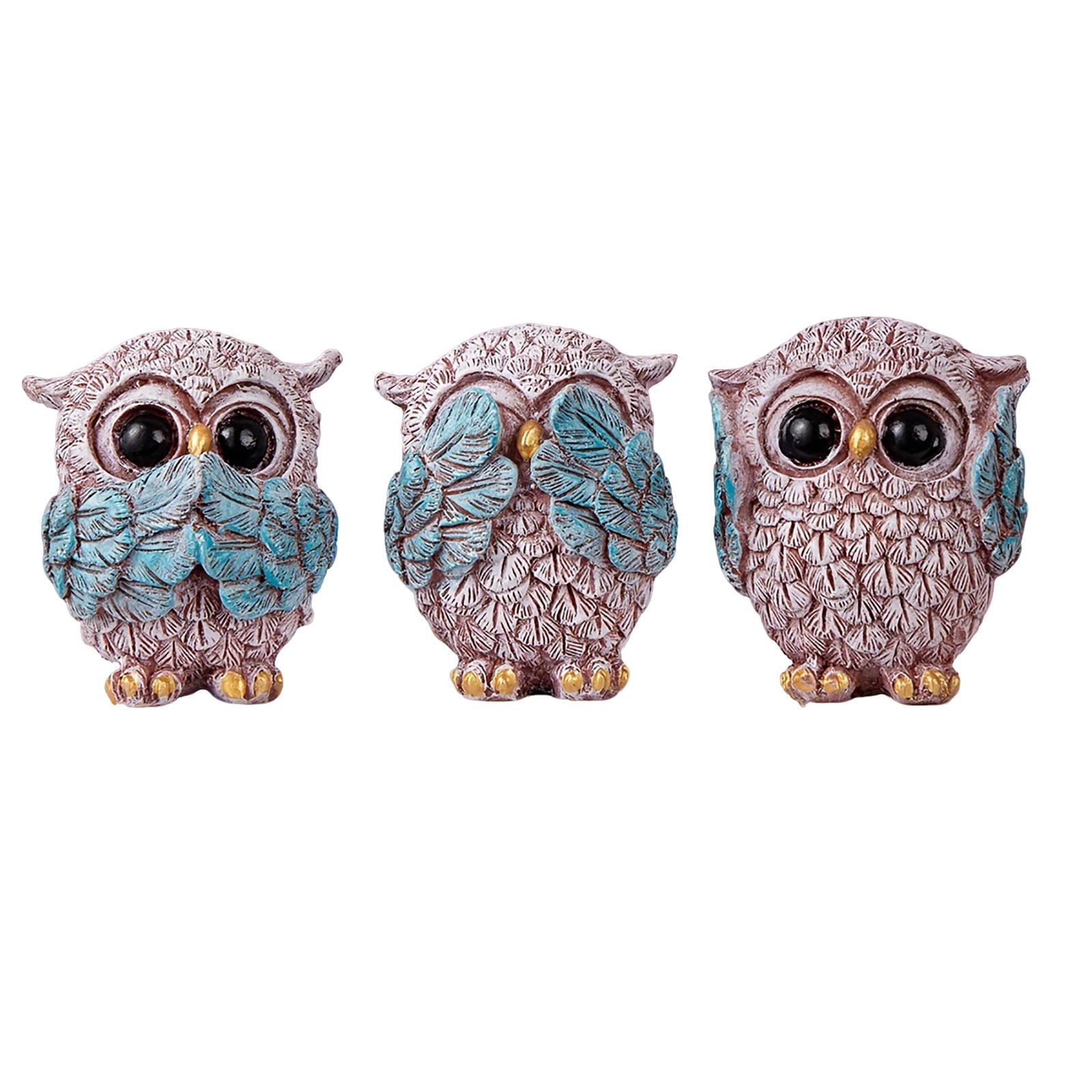

3 шт. Декор Сова Статуэтки Скульптуры , Для Гостиной Спальни Книжной полки Настольные полки Домашний декор,Маленькие подарки-совы для женщин и любителей птиц One Size